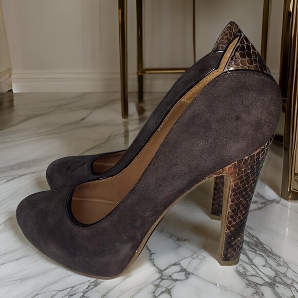 Donald J Pliner Brown Suede Snakeskin Dawn Pumps Heels Size 6 - Picture 1 of 11